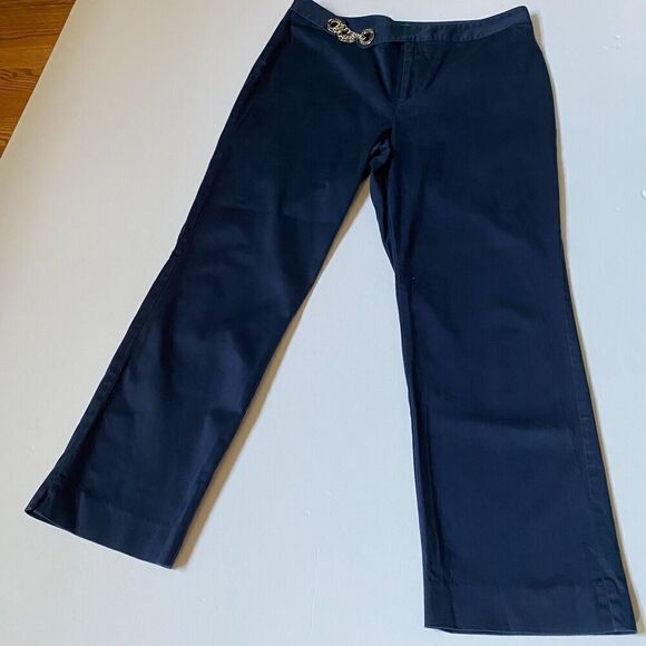Ralph Lauren Womens Navy Blue Pant Straight Leg Cotton Stretch Size 12P Used - Picture 13 of 16